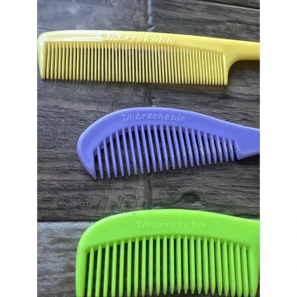 LOT‎ OF 3 Vintage Goody Unbreakable Wide Tooth Handle Combs Comb Green Yellow